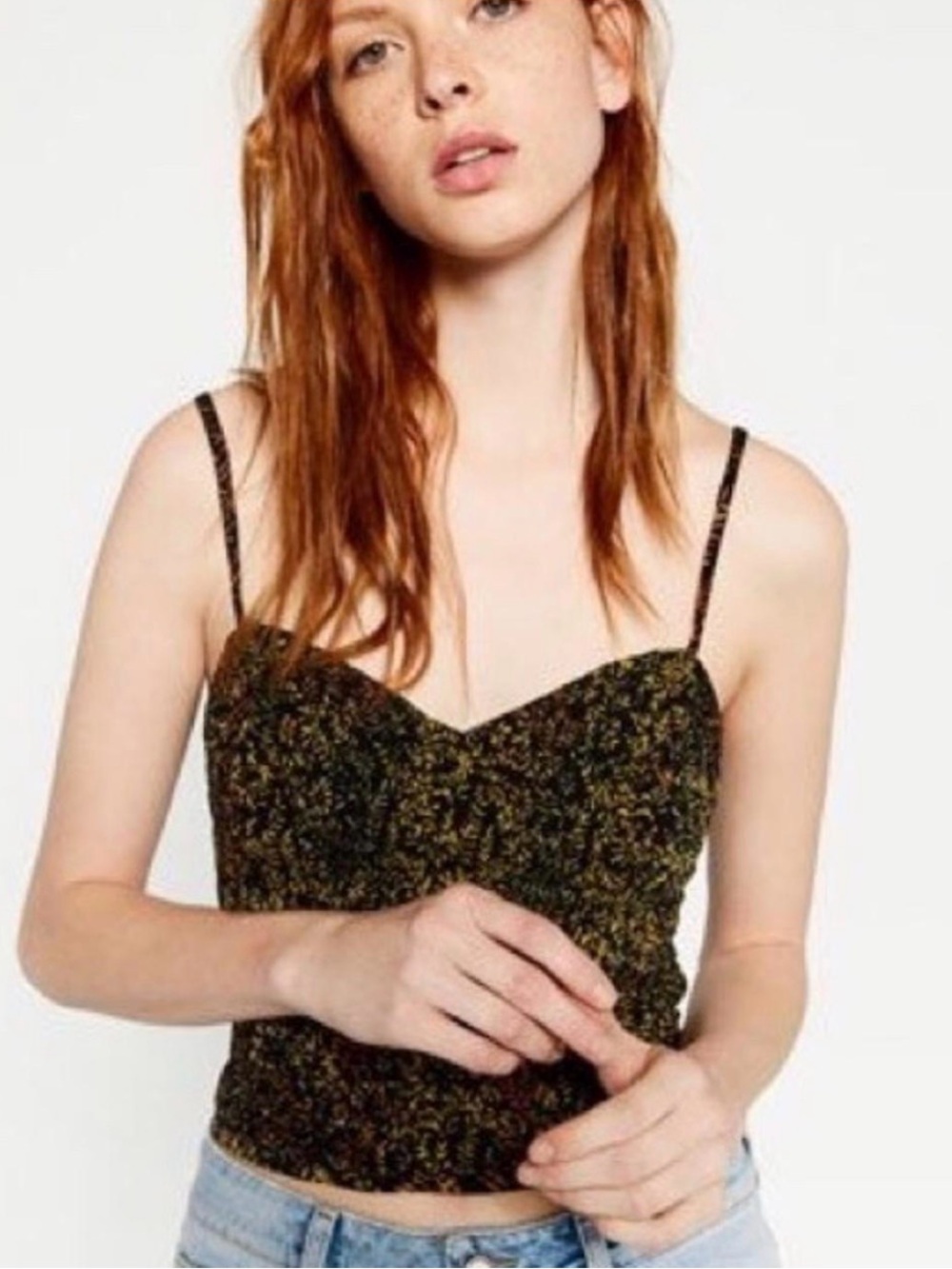 Zara Black Multicolor Floral Spaghetti Strap Crop Top